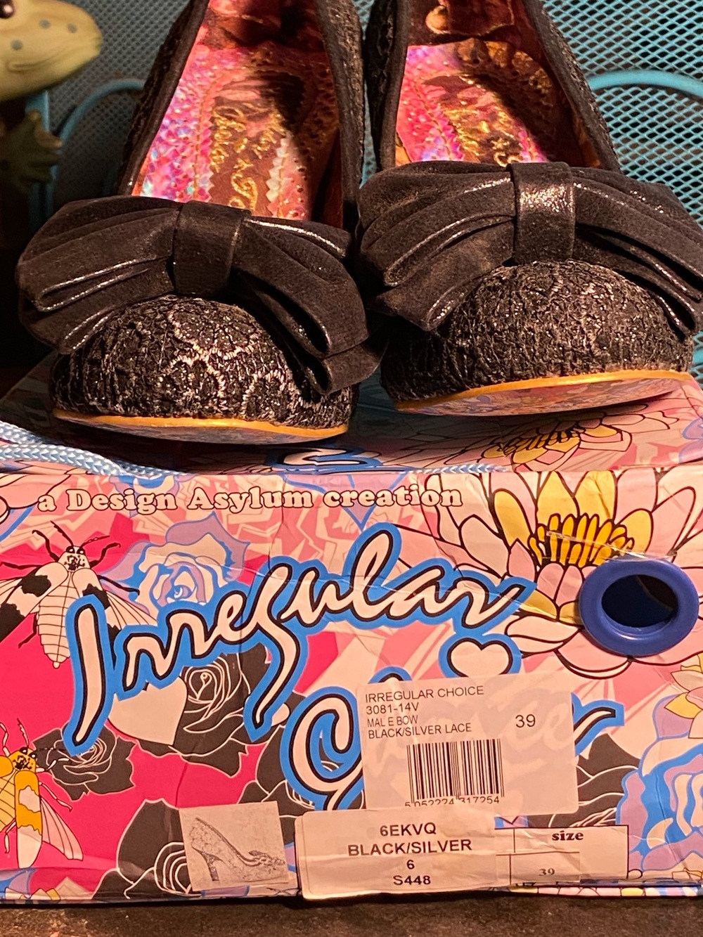 Irregular Choice Mal E Bow pumps in box, black silver lace,bows,8 - Picture 14 of 16
